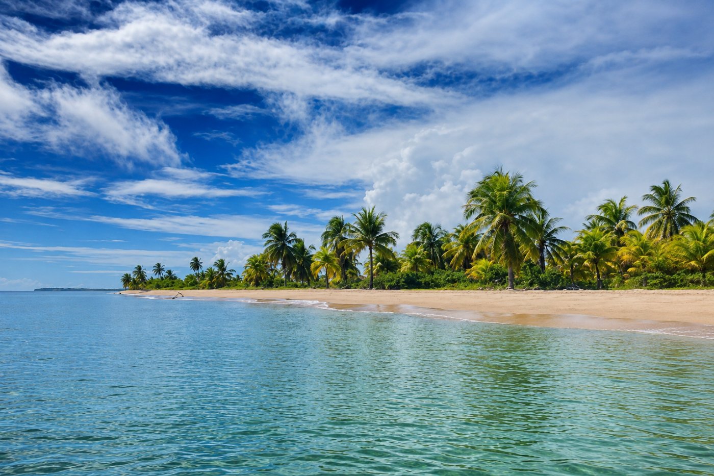 Praia de Barra Grande, na Península de Maraú, com coqueiros e água transparente